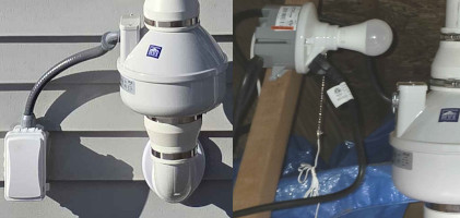 Radon fans connected with plug and switch to power. Radon Safe Homes and Businesses